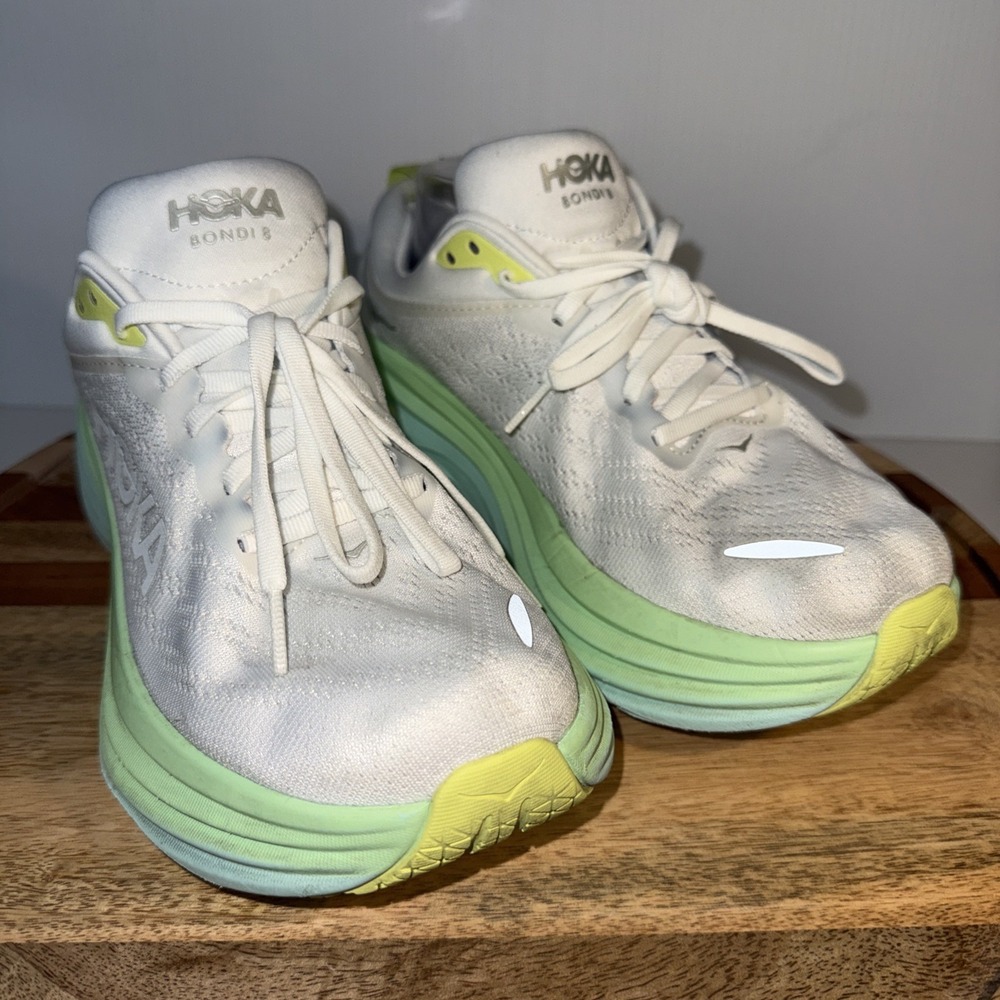 Hoka One One Women Bondi 8 1127954 White Running Shoes Sneakers Size 9.5D WIDE
